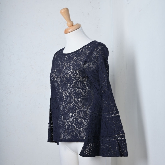 LOFT | Navy blue lace blouse with bell sleeves - Picture 11 of 11